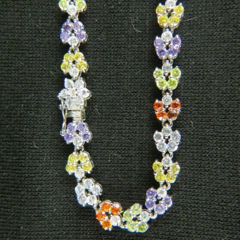 Appraisal: Gemstone Necklace various gems in floral settings sterling silver long