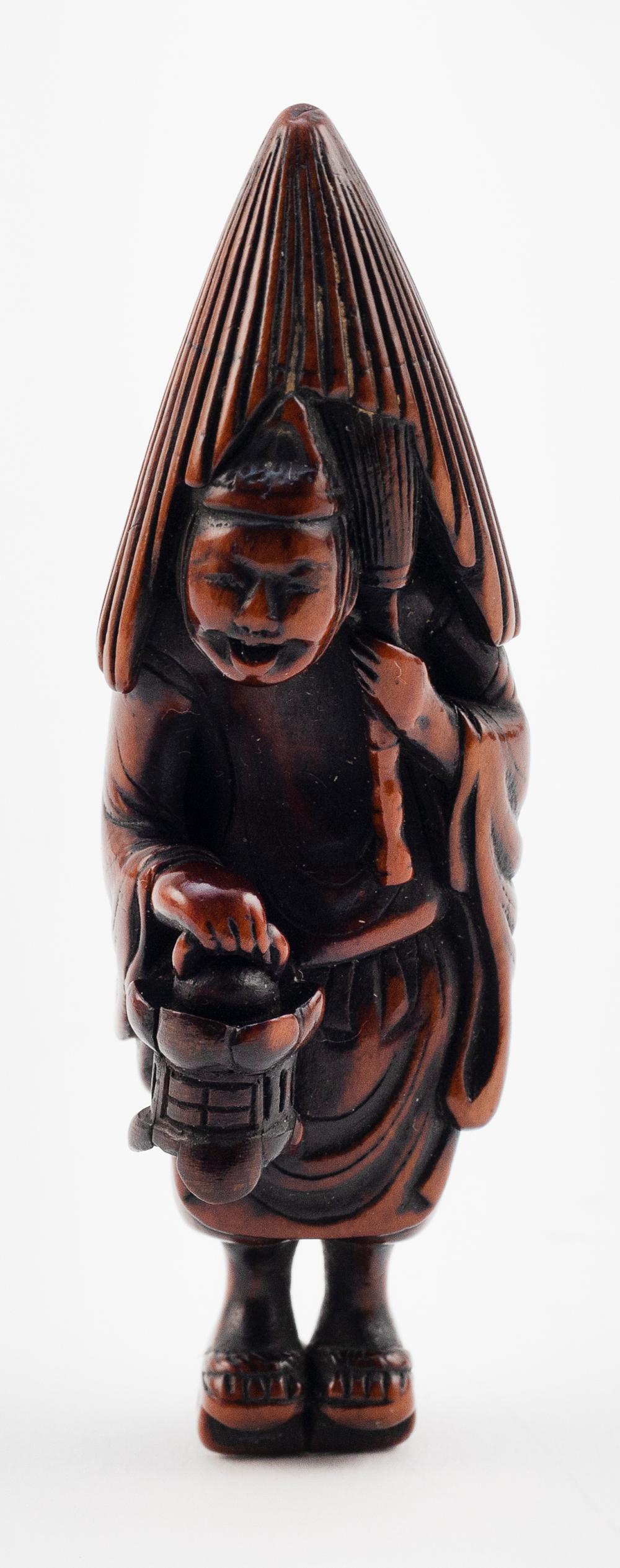 Appraisal: JAPANESE WOOD NETSUKE BY MITSUHARU TH CENTURY HEIGHT JAPANESE WOOD