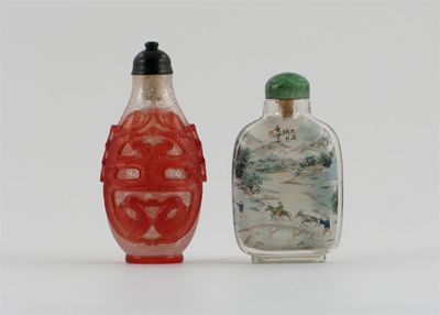 Appraisal: Two Chinese glass snuff bottles one with red overlay the