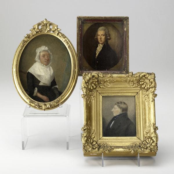 Appraisal: th C PORTRAIT MINIATURES Grouping of three includes oil on