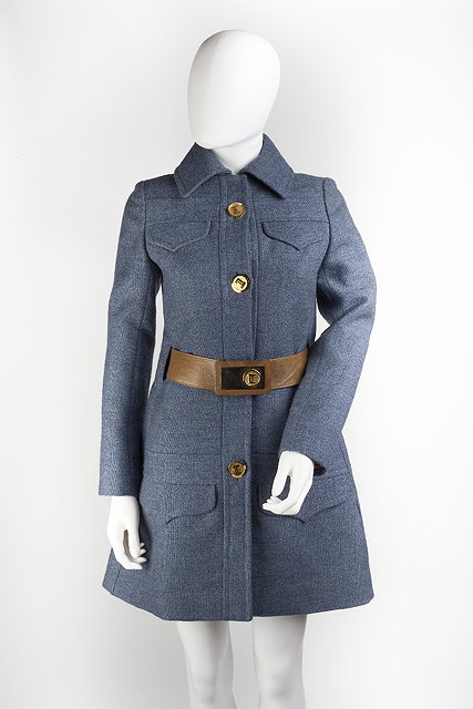 Appraisal: A light blue wool Ted Lapidus coat with brown leather