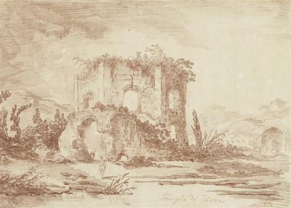 Appraisal: ROBERT HUBERT Paris Temple de V nus Baiea Red chalk