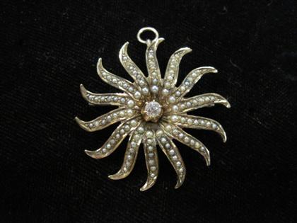 Appraisal: Low karat rose gold seed pearl sunburst broochCan be worn