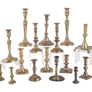 Appraisal: Sixteen English Brass Candlesticks th Century Height of tallest inches