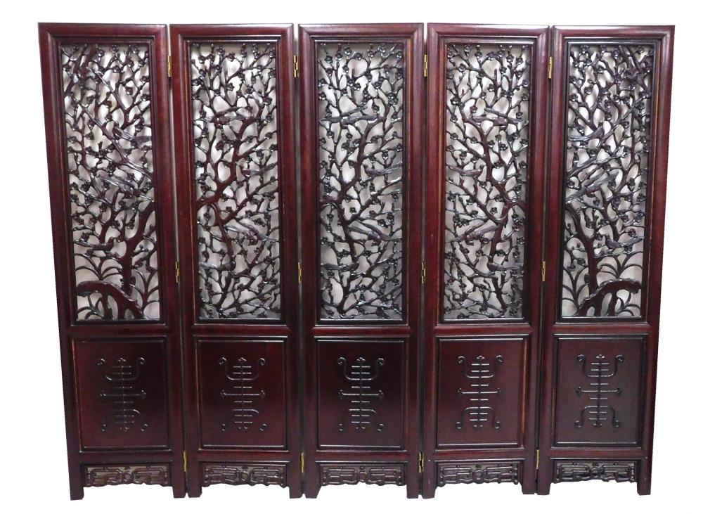 Appraisal: ASIAN Standing floor screen th C five panels each with