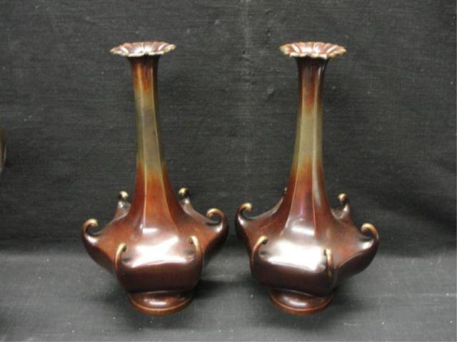 Appraisal: Pair of Bronze Asian Fluted Vases From an East th