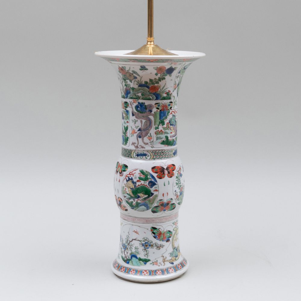 Appraisal: Chinese Famille Verte Porcelain Gu Form Vase Mounted as a