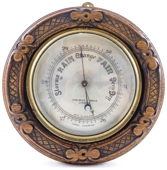 Appraisal: John Bruce and Son Liverpool England aneroid barometer with carved