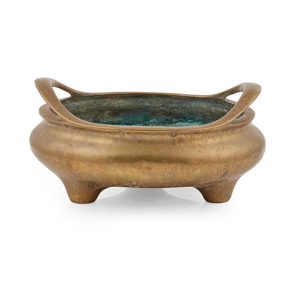 Appraisal: LARGE BRONZE TRIPOD CENSER WITH STRAP HANDLES TH CENTURY of