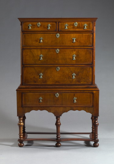 Appraisal: Early Georgian Walnut and String-Inlaid Chest-on-Stand fourth quarter th century