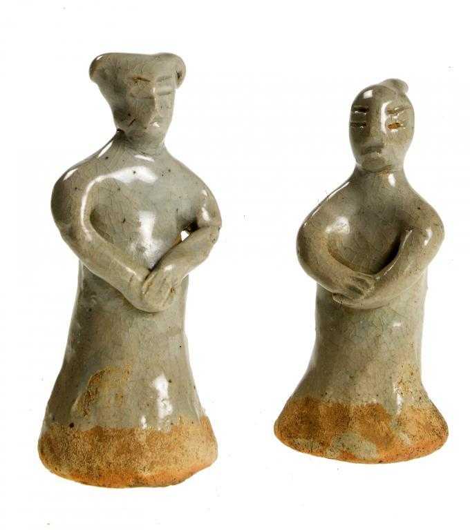 Appraisal: TWO YINGQING FIGURES SONG DYNASTY simply modelled with incised features