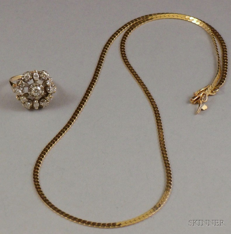 Appraisal: Art Moderne kt Gold and Diamond Cocktail Ring and a