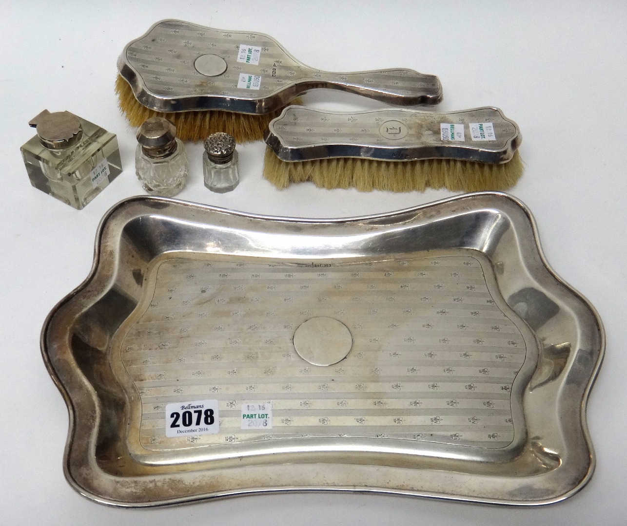 Appraisal: Silver and silver mounted wares comprising a shaped rectangular dressing