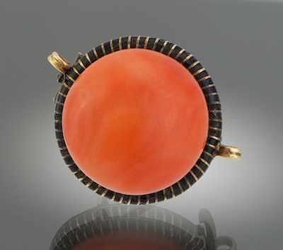 Appraisal: A Ladies' Coral and Black Enamel Brooch k yellow gold