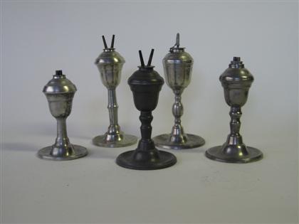 Appraisal: Five pewter urn form lamps smith co and capen molineux