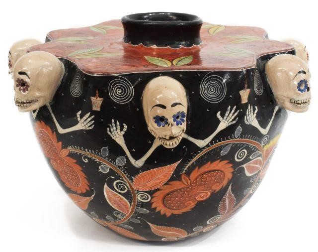 Appraisal: Folk art Day of the Dead burnished pottery jar Angel