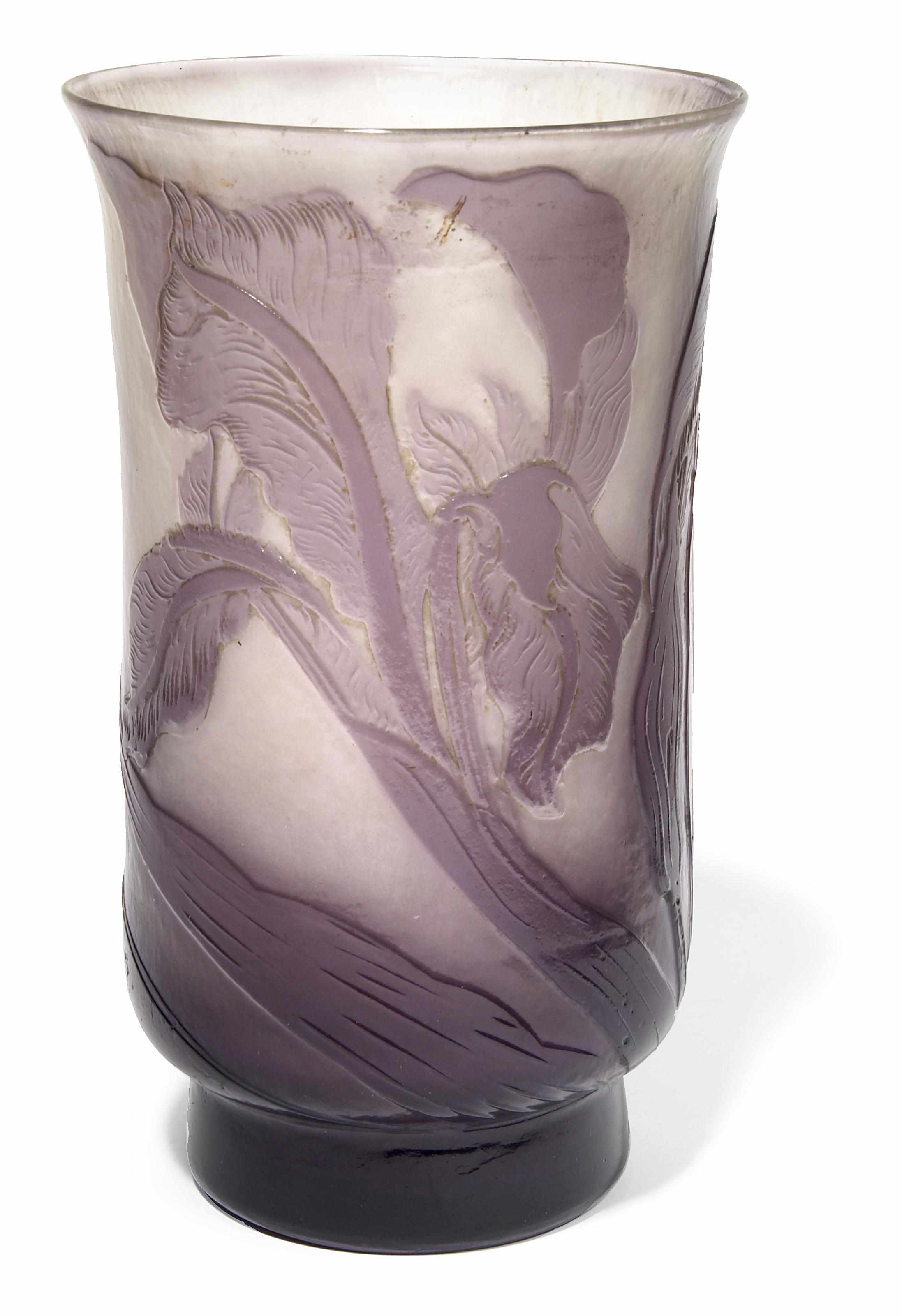 Appraisal: A Gall fire polished cameo glass Iris vase circa signed