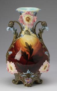 Appraisal: Continental polychrome majolica vase h Continental majolica vase of bottle