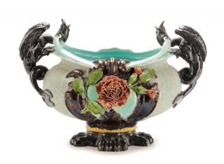 Appraisal: Majolica Dragon Handled Centerbowl Jardiniere Large Continental majolica centerbowl or