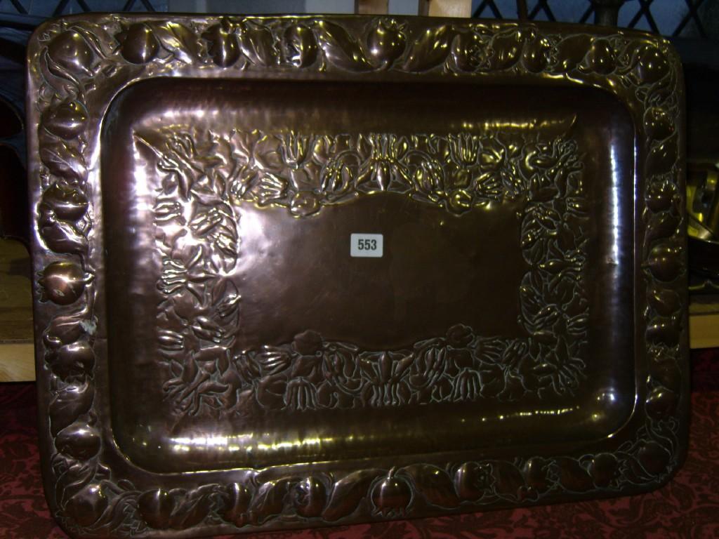 Appraisal: A large early th century rectangular copper tray with embossed