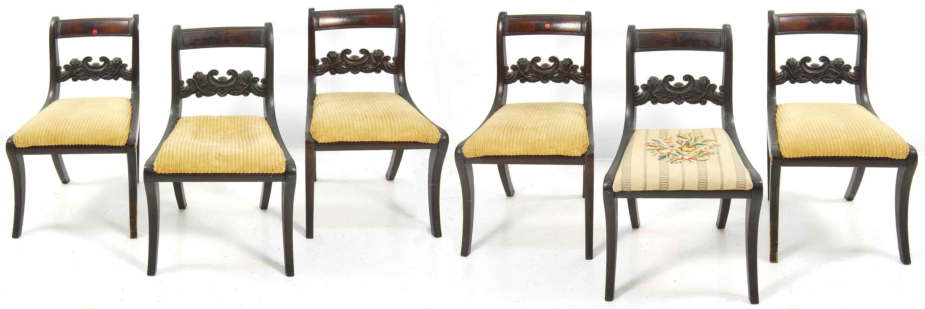 Appraisal: SET OF SIX ANTIQUE AMERICAN FEDERAL SABER-LEG SIDE CHAIRSCirca In