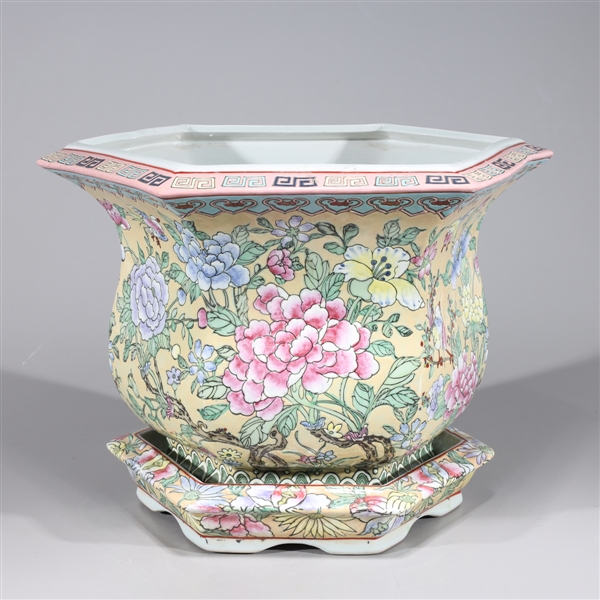 Appraisal: Chinese famille rose enameled porcelain hexagonal planter with allover floral