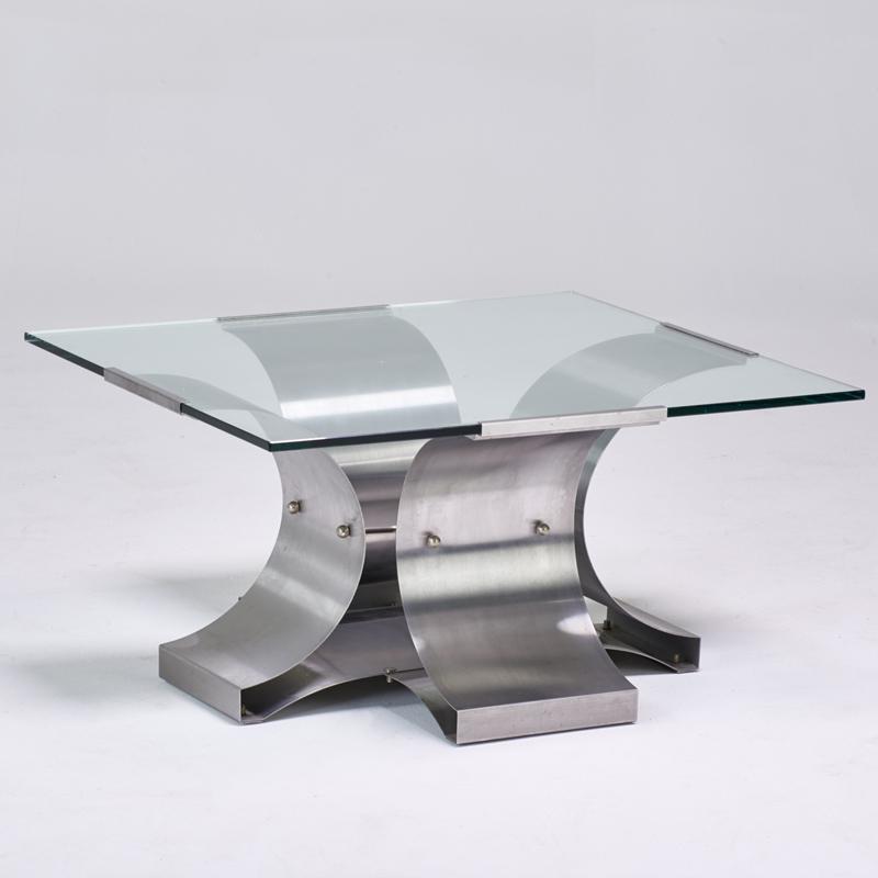 Appraisal: FRANCOIS MONNET Coffee table France s Stainless steel glass Unmarked