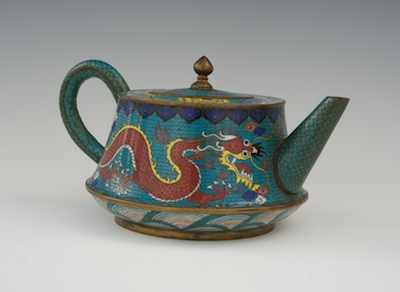 Appraisal: A Chinese Cloisonne Teapot Circa Turquoise enamel over copper body