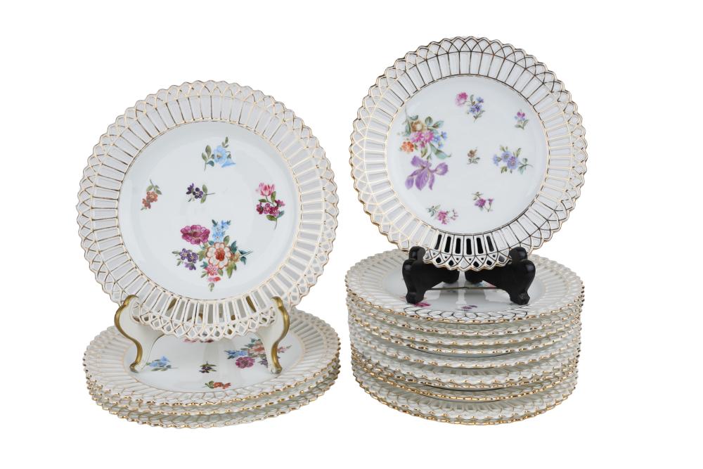 Appraisal: FIFTEEN GERMAN PORCELAIN RETICULATED PLATEScomprising four luncheon plates and eleven