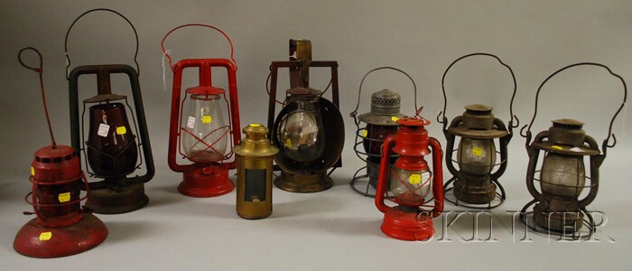 Appraisal: Nine Assorted Railroad and Other Kerosene and Oil Lanterns two