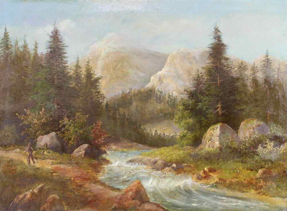 Appraisal: AMERICAN SCHOOL TH CENTURY RIVER LANDSCAPE Oil on canvas x