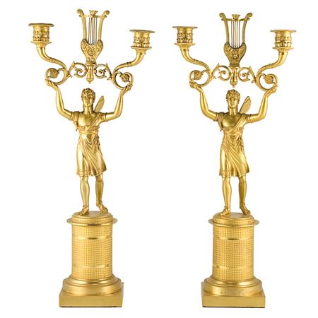 Appraisal: Pair of Charles X Style Gilt-Bronze Two-Light Candelabra Estimate -