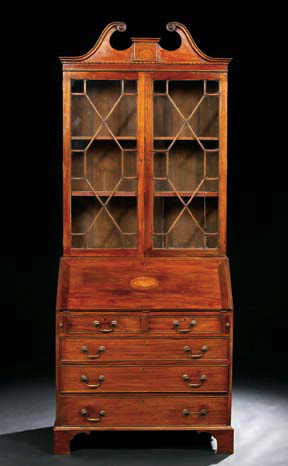 Appraisal: George III-Style Mahogany Secretary late th century the broken swan's-neck