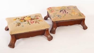 Appraisal: A pair of late th Century mahogany footstools with needlework