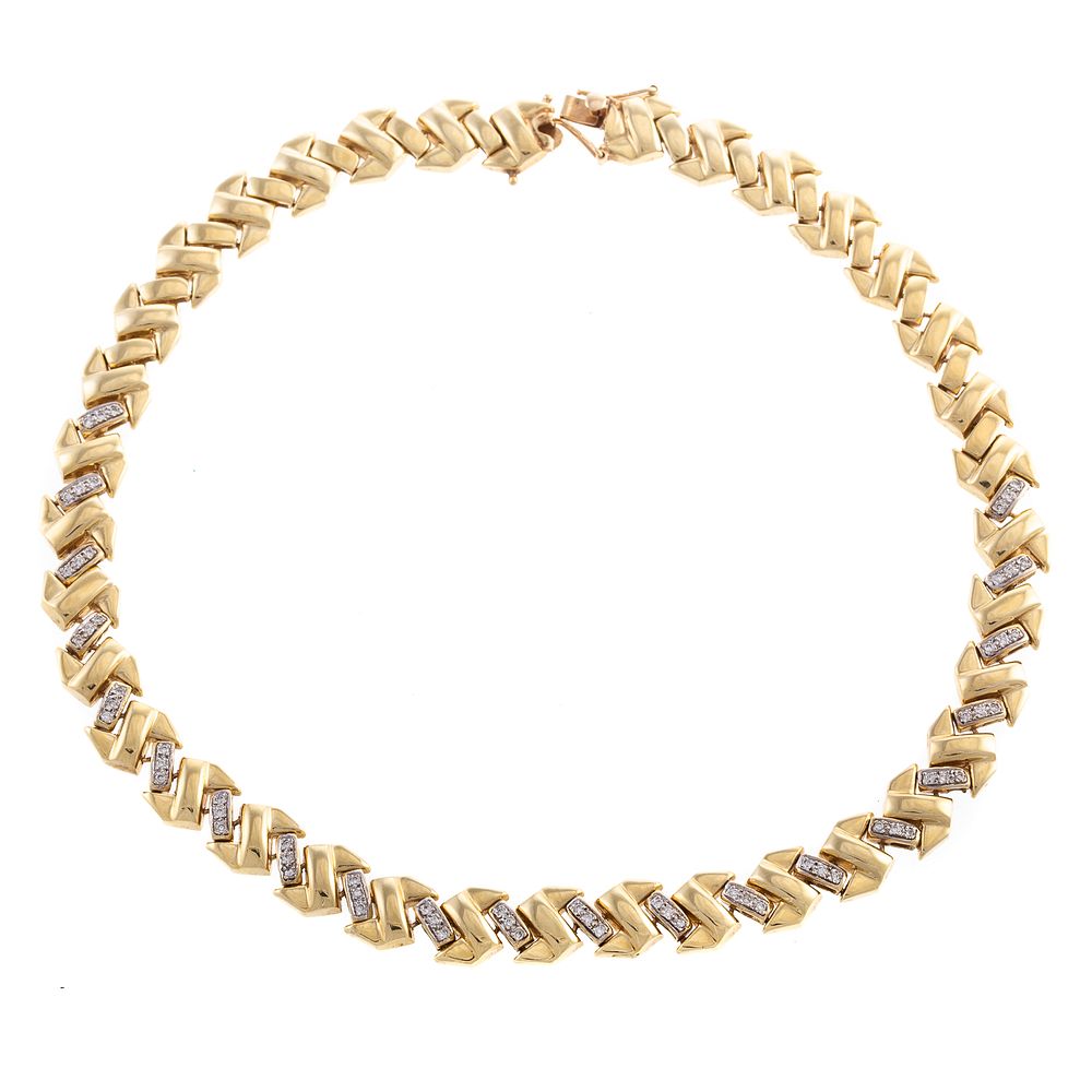 Appraisal: A Diamond Herringbone Link Collar in K K yellow gold