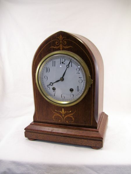 Appraisal: New Haven Mantle Clock Gothic Window form white enamel face