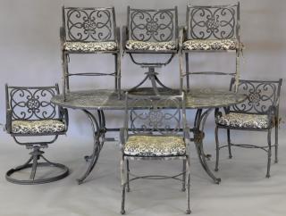 Appraisal: Seven piece metal outdoor set including table and six armchairs