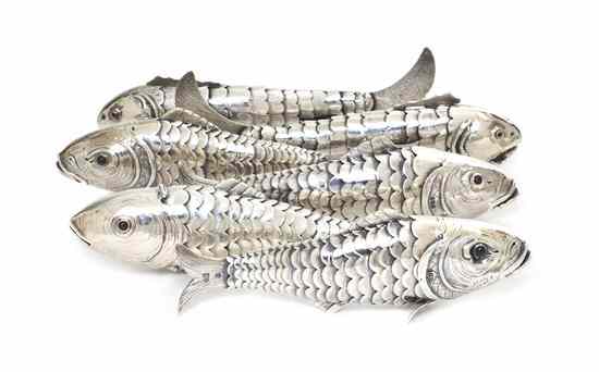 Appraisal: Three Near Pairs of Silver and Silverplate Reticulated Fish of