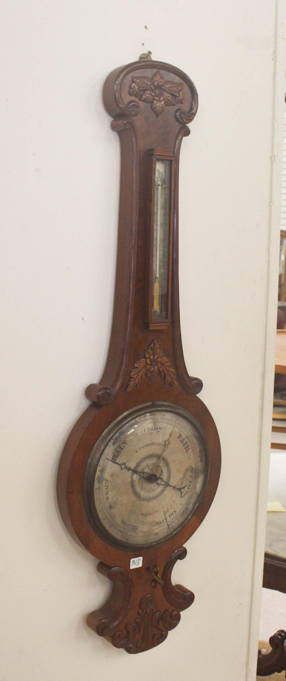 Appraisal: MAHOGANY CASED BANJO WALL BAROMETER Edward Stephen Comberbach English -