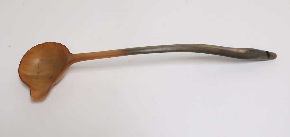 Appraisal: Carved Buffalo Horn as Whistle Ladle Carved Buffalo Horn as