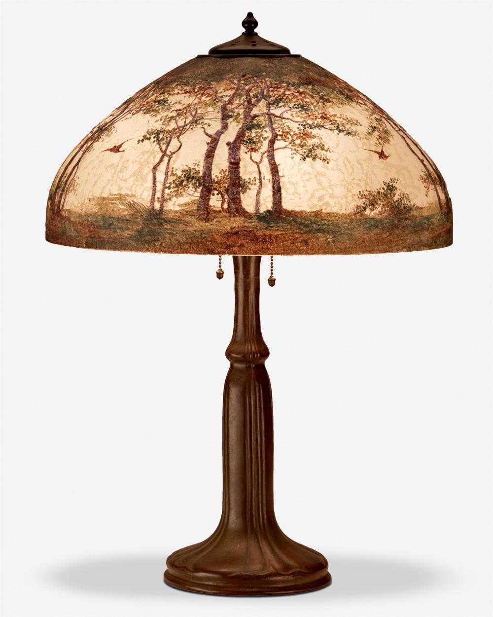 Appraisal: A Handel obverse-painted glass landscape table lamp Circa Meriden Connecticut