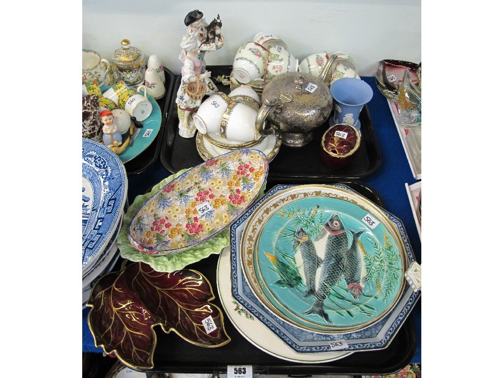 Appraisal: Two trays to include Wedgwood Majolica fish plates pair of