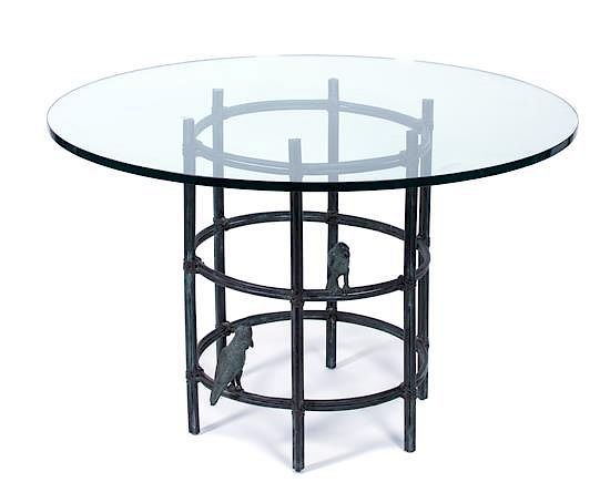 Appraisal: A Maitland-Smith Bronze Glass Top Table Height x diameter inches