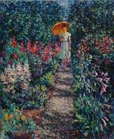 Appraisal: ALEKSANDR AVERIN Russian STROLLING THROUGH THE GARDEN Oil on canvas