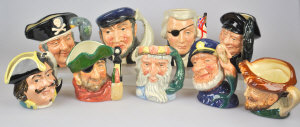 Appraisal: Nine small Royal Doulton character jugs - Capt Ahab Capt