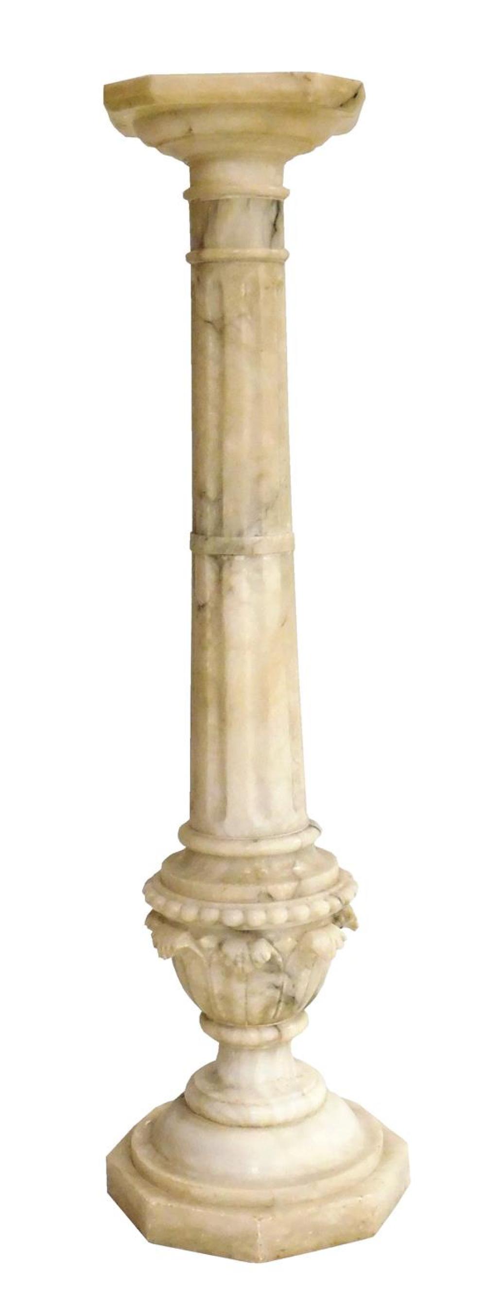 Appraisal: Marble column pedestal white stone with grey veining square top