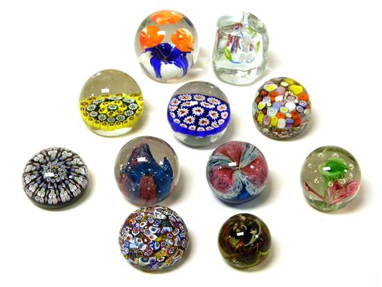 Appraisal: Eleven paperweights including multicolored glass design one millefiori Perthshire from