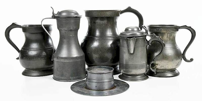 Appraisal: Five Pewter Vessels and Inkwell British th century three similar