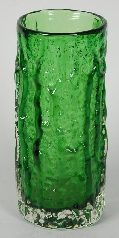 Appraisal: WHITEFRIARS GREEN BARK TEXTURED GLASS VASE cylindrical in high