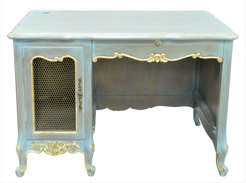 Appraisal: Contemporary French Style Blue and Gold Paint Decorated Desk height